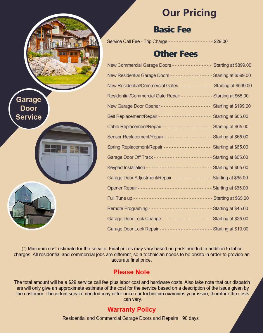 Garage Door Mobile Service Jacksonville, FL 904-479-2290